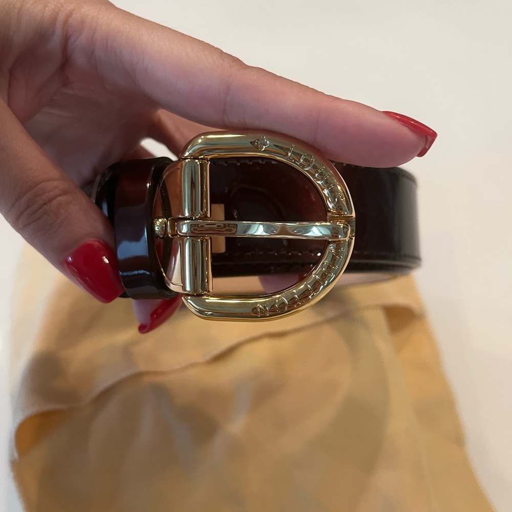 Louis Vuitton Gold and Brown Leather Belt with Horseshoe Buckle
